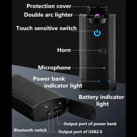 Haozhe HZ-300 сенсорная USB зажигалка + Power Bank + Bluephone (колонка) 3 в 1